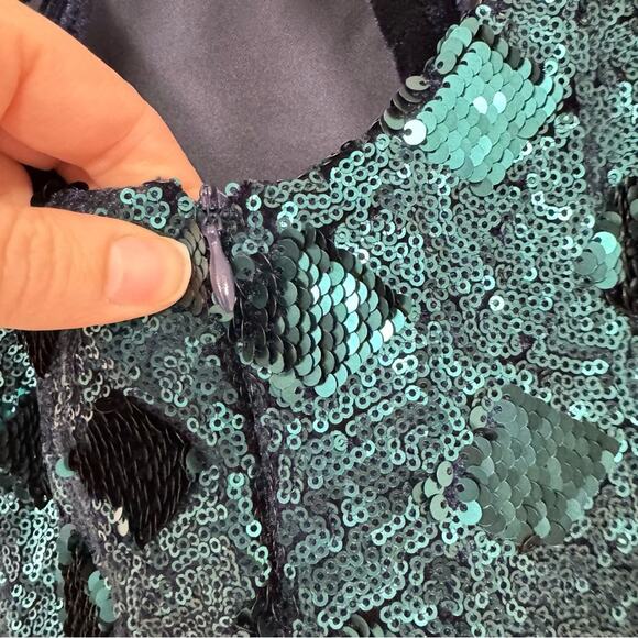 Zara Green Sequined Ruffled Sleeve Mini Dress Blogger Favorite XS - Picture 6 of 11